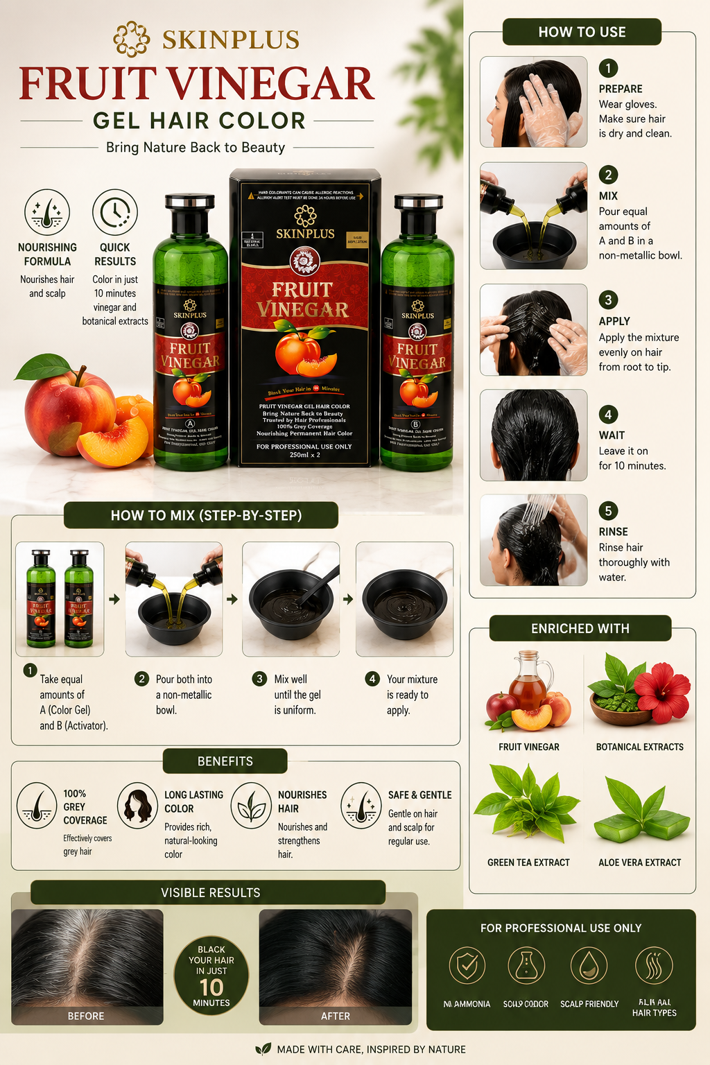 SkinPlus Fruit Vinegar Gel Hair Color – Natural Black 🖤 | 1+1 FREE 🎁
