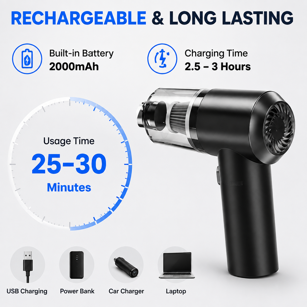 🚗 3-in-1 Portable Cordless Car Vacuum Cleaner | Powerful Cleaning & Air Blower