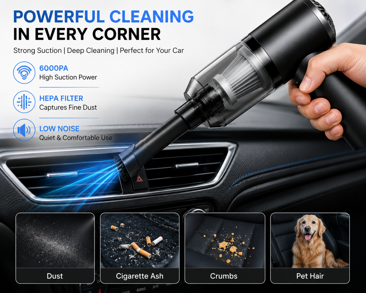 🚗 3-in-1 Portable Cordless Car Vacuum Cleaner | Powerful Cleaning & Air Blower