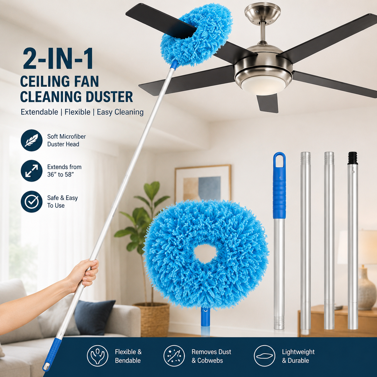 Brivex™ Extendable Microfiber Fan Cleaning Brush | Ceiling Duster