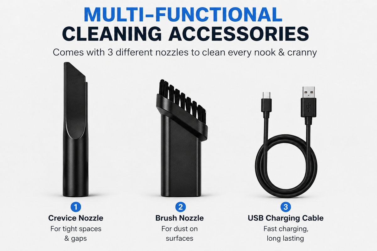 🚗 3-in-1 Portable Cordless Car Vacuum Cleaner | Powerful Cleaning & Air Blower
